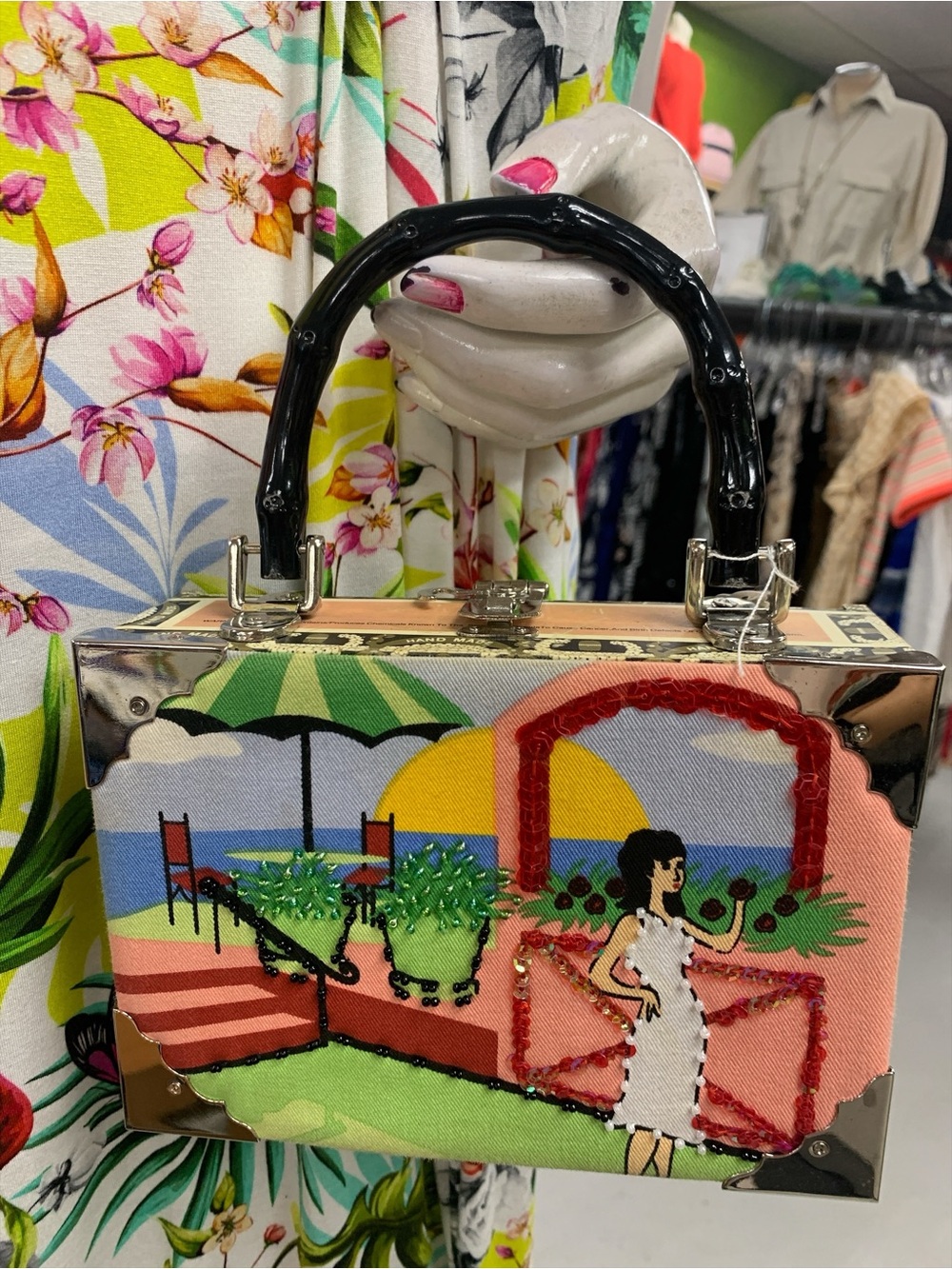 Vintage colourul  Seaside Box Bag with Black Handle